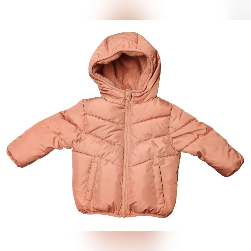 Swiss Tech Baby Toddler Light Pink Fleece Lined Puffer Hooded Coat Jacket 18M